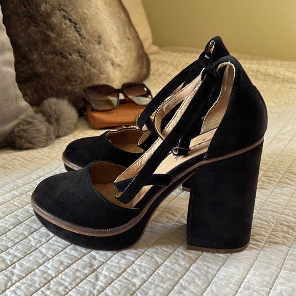 Free people Remi suede black leather platform Mary jane chunky block heels 40 - Picture 8 of 16
